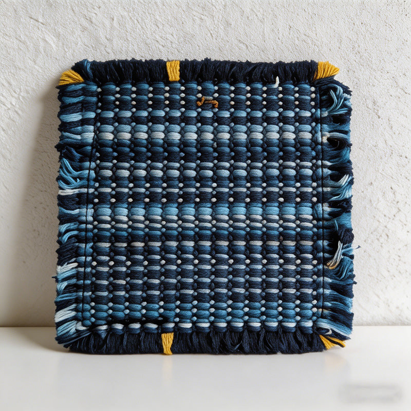 CouldNook Minimalist Hand-Woven Cotton Coaster - Starry Blue Square Mug Mat