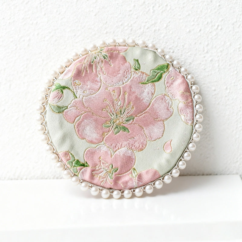 CouldNook Vintage Oriental Brocade Coaster - Luxury Pearl-Edged Teacup Mat