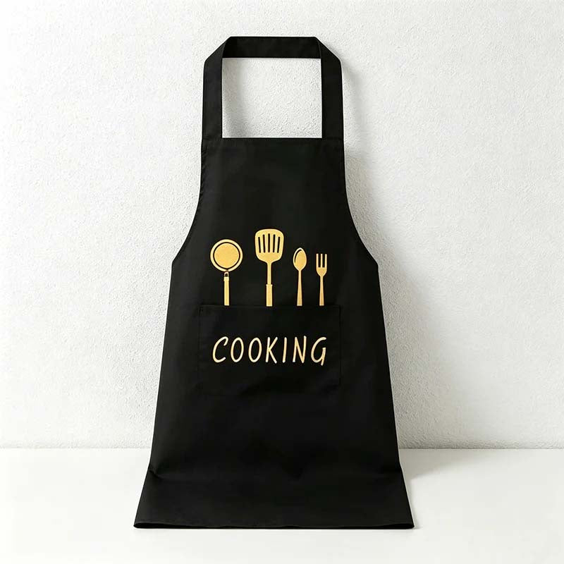 Cooking Utensil Print Waterproof Backband Apron - PVC Kitchen Apron