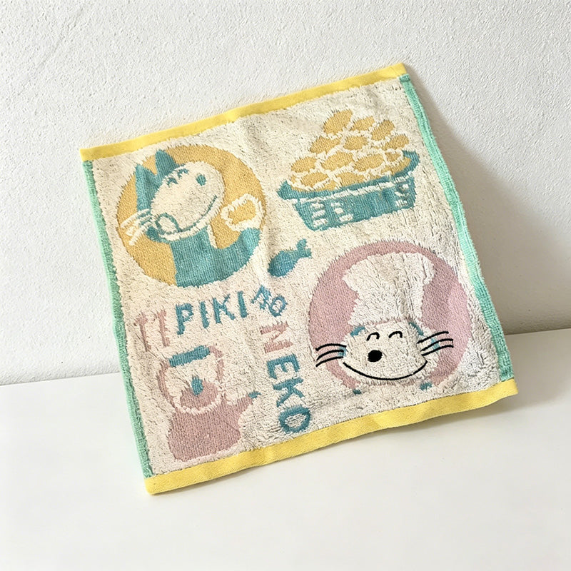 CouldNook Pure Cotton Yarn-Dyed Jacquard Embroidered Small Square Towel-Cute Artistic Hand Towel