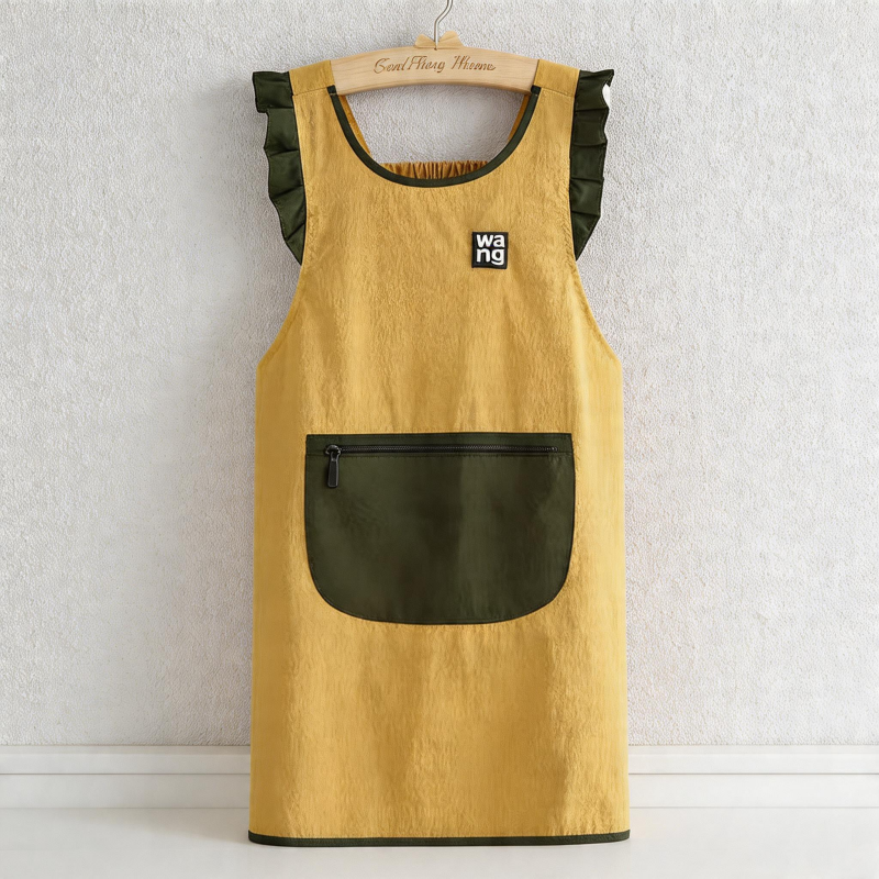 Ruffle Trim Waterproof Backband Apron - Sleeveless Canvas Kitchen Apron