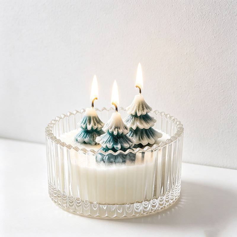 CouldNook Winter Forest Christmas Tree Scented Candle - Ribbed Glass Jar Aromatherapy Gift
