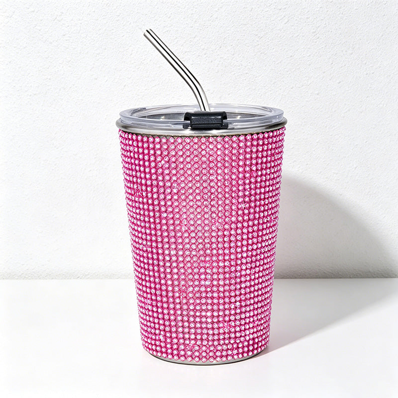 CouldNook 17oz Rhinestone Tumbler-Stainless Steel Insulated Straight Body Cup with Straw