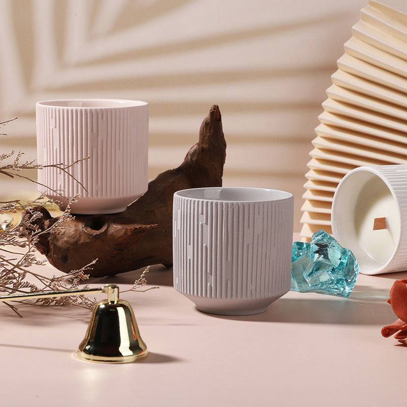 CouldNook Scented Candles - Vertical Striped Ceramic Wooden Wick Candle