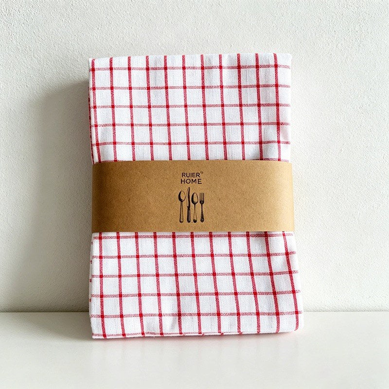 CouldNook 100% Cotton Woven Tea Towel - Classic Plaid & Striped Kitchen Cloth