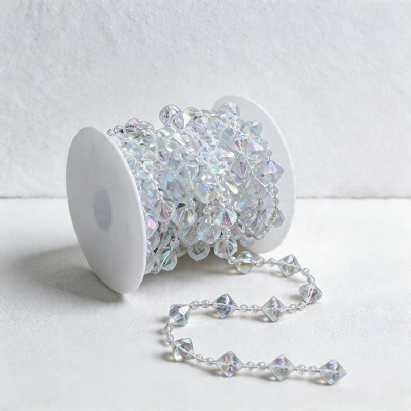 Iridescent Faceted Diamond Bead Garland Wall Decor - Crystal Style Decoration Chain