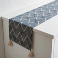 CouldNook Geometric Jacquard Table Runner - Minimalist Chevron Tassel Dresser Scarf (Classic Blue)