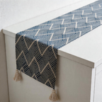 CouldNook Geometric Jacquard Table Runner - Minimalist Chevron Tassel Dresser Scarf (Classic Blue)
