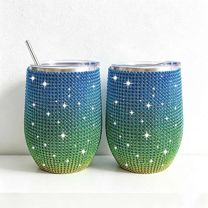 CouldNook 12oz Bling Rhinestone Stemless Wine Tumbler - Clear Lid & Straw (Leopard & Ombre Series)