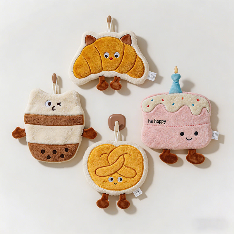 CouldNook Kawaii Bakery & Dessert Hanging Hand Towel - Thick Coral Fleece