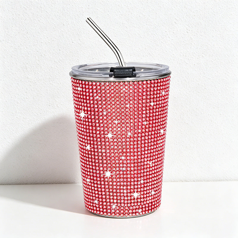 CouldNook 17oz Rhinestone Tumbler-Stainless Steel Insulated Straight Body Cup with Straw