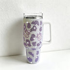 CouldNook 40oz Rhinestone Cow Print Tumbler-Stainless Steel Vacuum Insulated Ice Tumbler with Handle & Straw