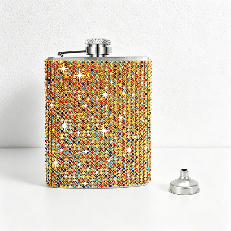 CouldNook 6/8oz Bling Rhinestone Hip Flask - Pocket Size with Funnel (Solid Color Series)