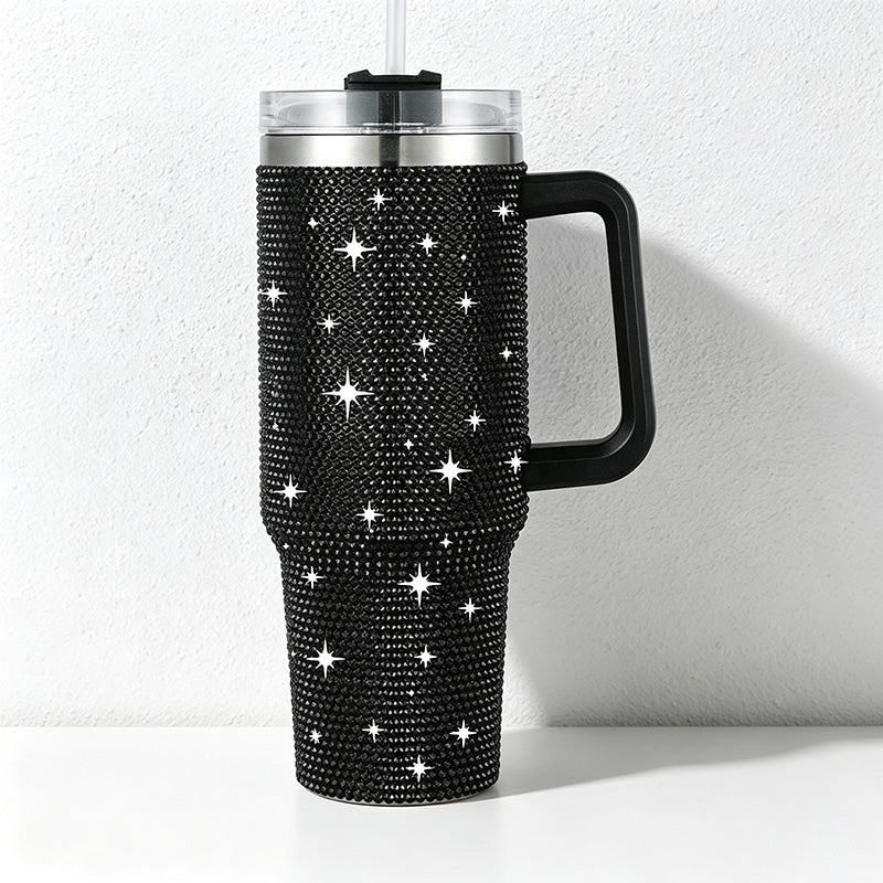 CouldNook 40oz Rhinestone Cow Print Tumbler-Stainless Steel Vacuum Insulated Ice Tumbler with Handle & Straw