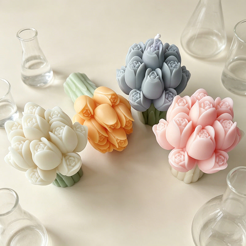 CouldNook 3D Tulip Bouquet Scented Candle - Pastel Floral Aesthetic Decor