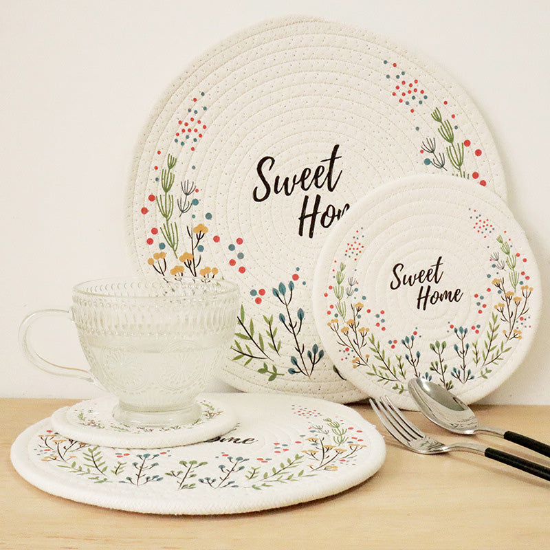 CouldNook Round Woven Cotton Rope Placemat - Cottagecore Floral Dining Mat