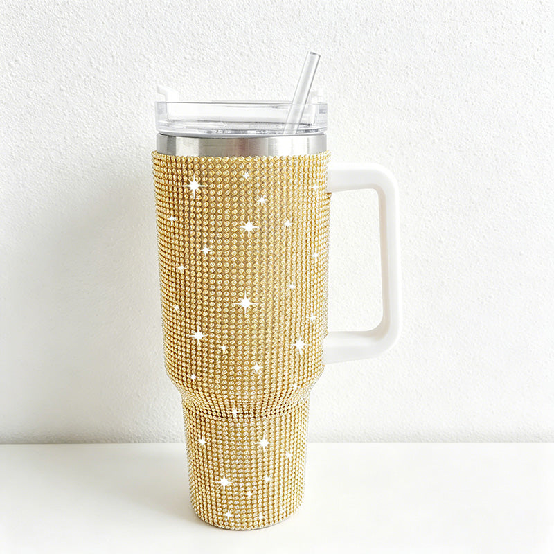 CouldNook 40oz Rhinestone Tumbler-Stainless Steel Vacuum Insulated Ice Tumbler with Handle & Straw