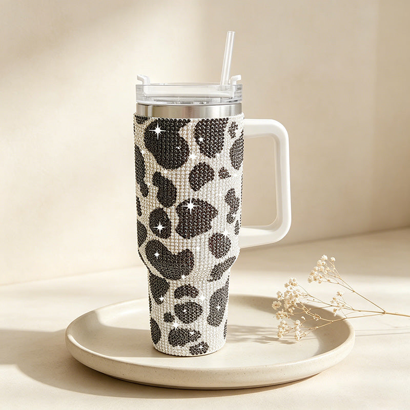 CouldNook 40oz Rhinestone Tumbler-Stainless Steel Vacuum Insulated Ice Tumbler with Handle & Straw