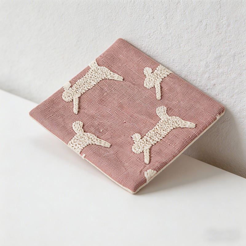 CouldNook Vintage Embroidered Fabric Coaster - Japanese Floral Square Mug Mat
