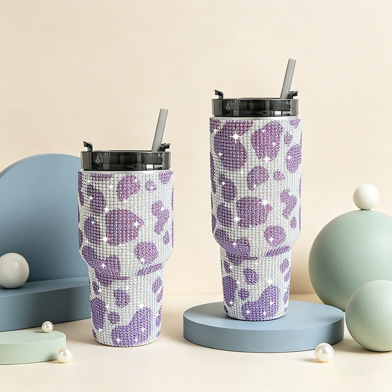 CouldNook 20/30oz Bling Rhinestone Car Tumbler - No Handle, Black Lid (Leopard & Gradient Series)
