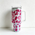 CouldNook 40oz Rhinestone Cow Print Tumbler-Stainless Steel Vacuum Insulated Ice Tumbler with Handle & Straw