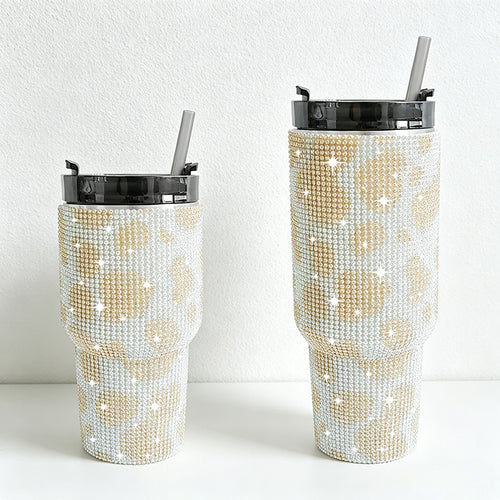 CouldNook 20/30oz Bling Rhinestone Car Tumbler - No Handle, Black Lid (Cow Print Series)