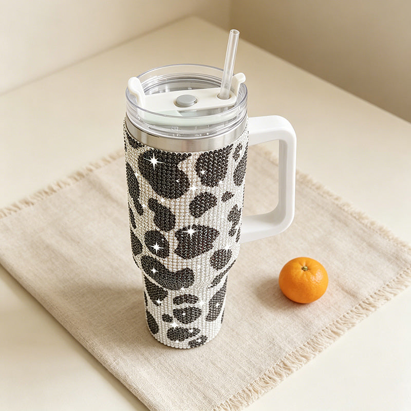 CouldNook 40oz Rhinestone Tumbler-Stainless Steel Vacuum Insulated Ice Tumbler with Handle & Straw