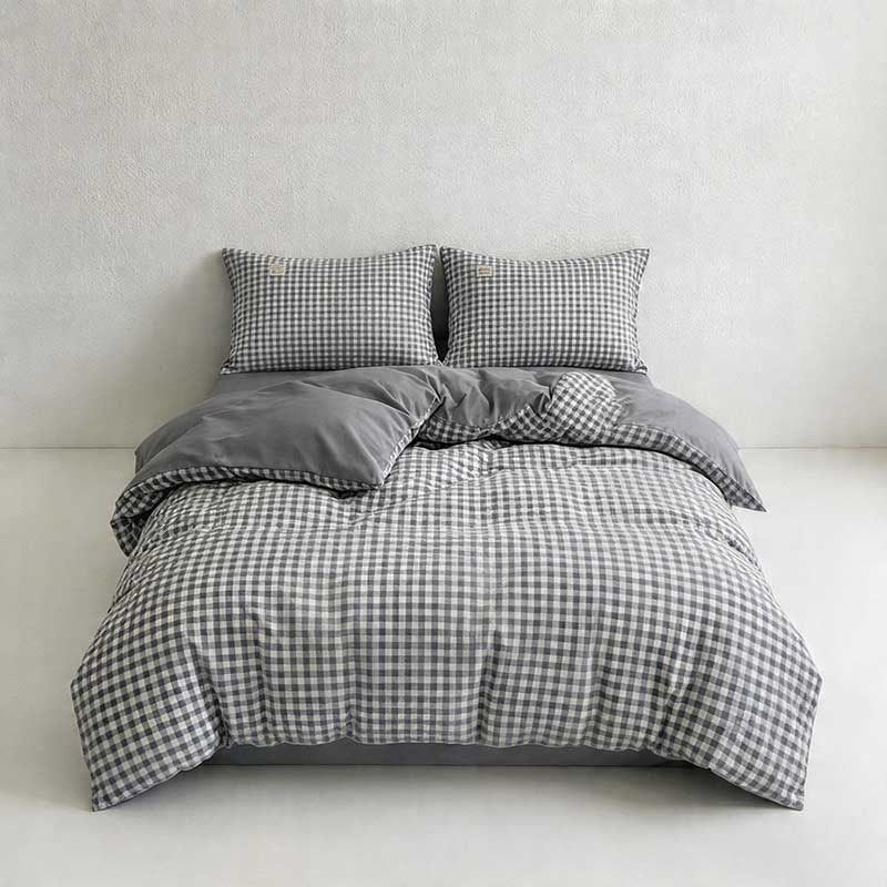 CouldNook Minimalist Gingham Duvet Cover - Ultra-Soft Washed Cotton Feel Bedding