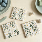 CouldNook Daisy Coaster - Embroidered Square Cotton Linen Mat