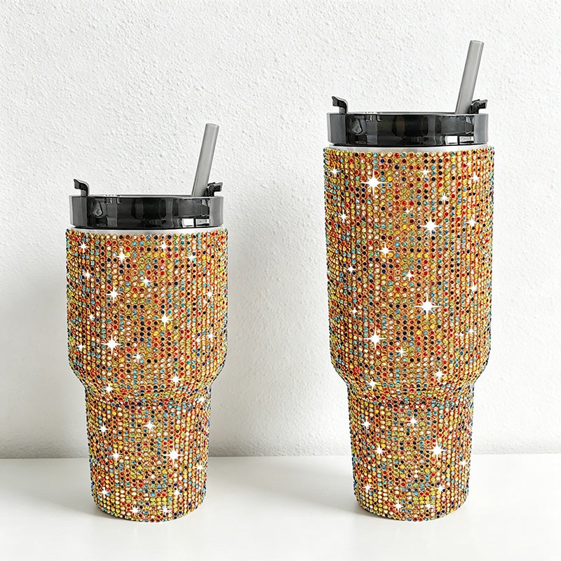 CouldNook 20/30oz Bling Rhinestone Car Tumbler - No Handle, Black Lid (Leopard & Gradient Series)