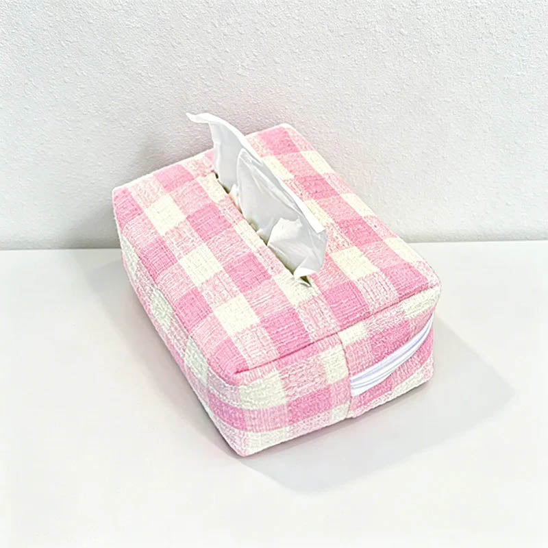 Checkered Fabric Tissue Box - Car & Home Napkin Holder