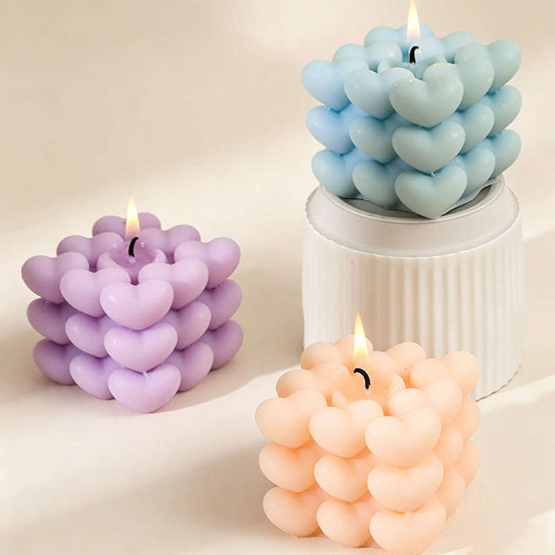 CouldNook 3D Heart Bubble Cube Scented Candle - Romantic Pastel Decor
