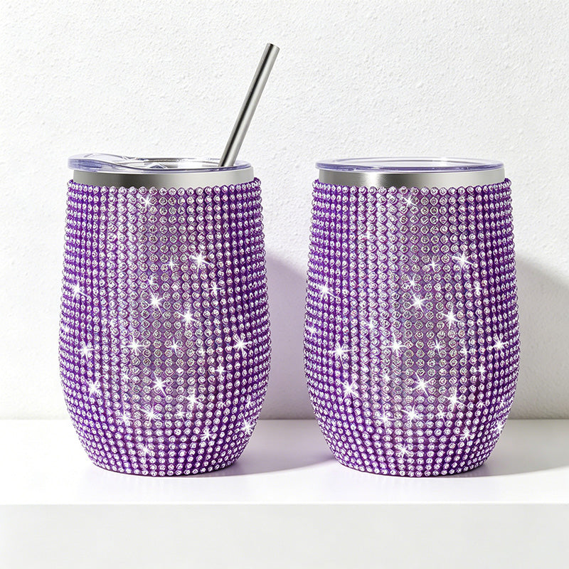 CouldNook 12oz Bling Rhinestone Stemless Wine Tumbler - Clear Lid & Straw (Solid Color Series)