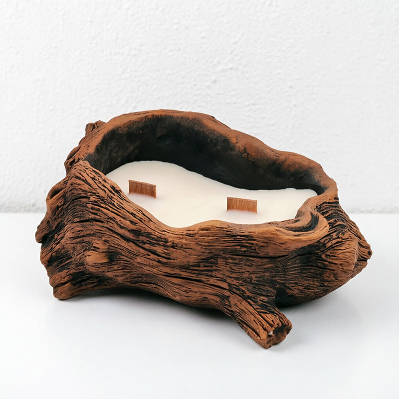 CouldNook Rustic Tree Stump Scented Candle - Crackling Wooden Wick Decor