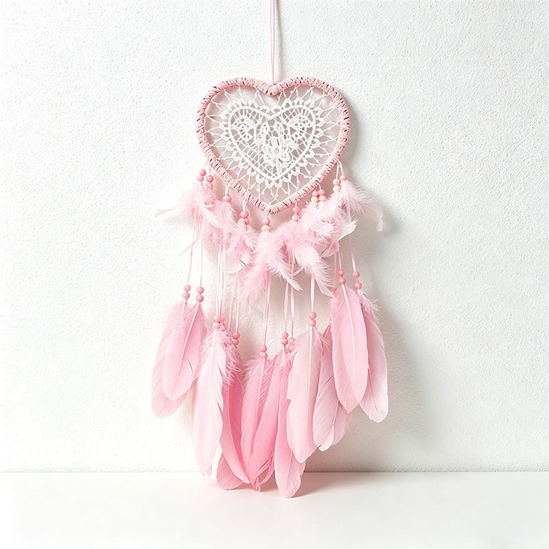 CouldNook Dreamcatcher-Handmade Crochet Heart Shaped Feather Dream Catcher Wall Hanging