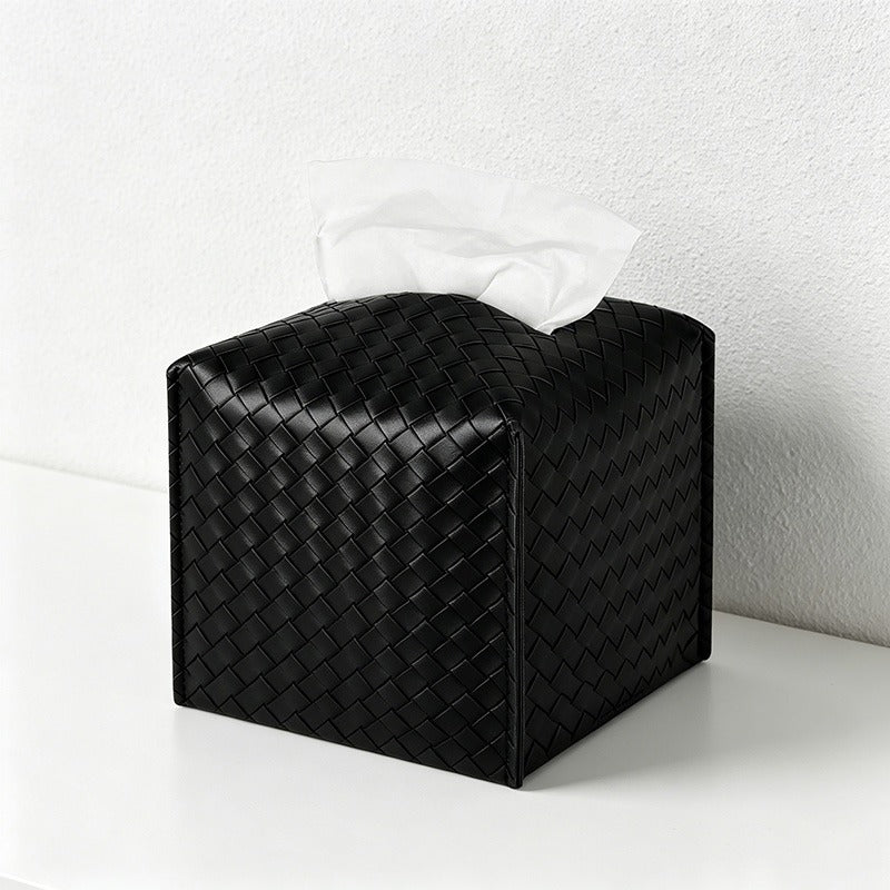 Woven PU Tissue Box - Leather Texture Square Napkin Holder