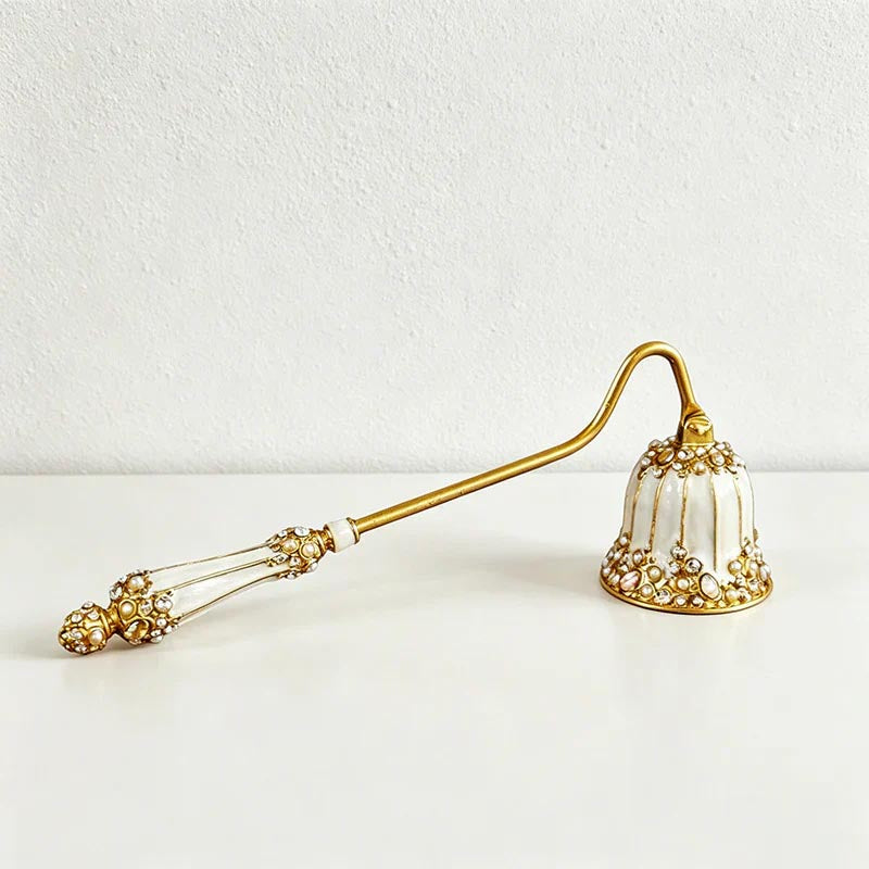 Vintage Rhinestone & Faux Pearl Candle Snuffer, Handheld Enamel Candle Extinguisher