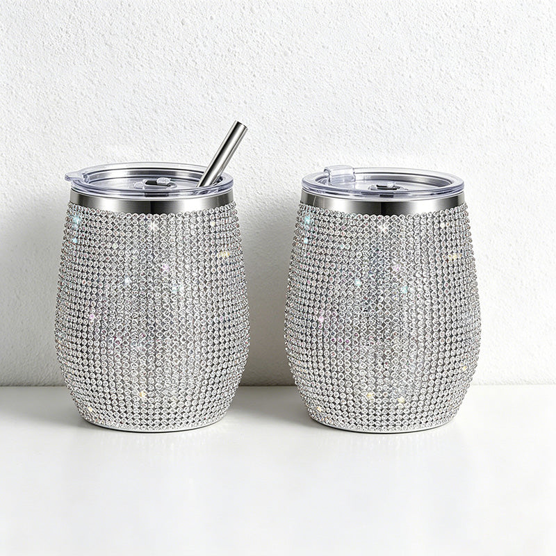 CouldNook 12oz Bling Rhinestone Stemless Wine Tumbler - Clear Lid & Straw (Leopard & Ombre Series)