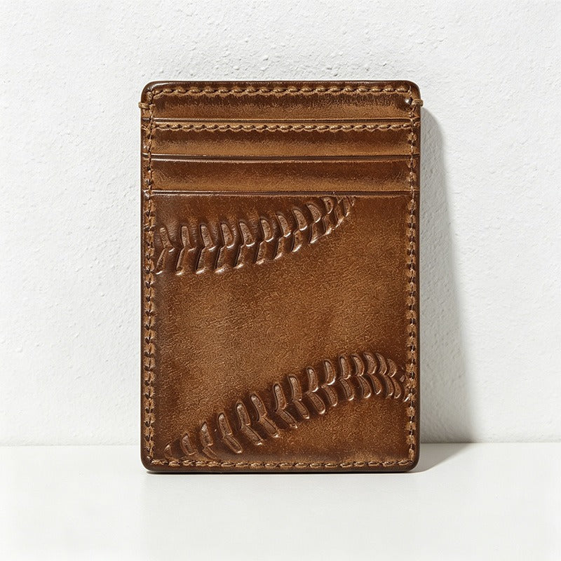 Standard Genuine Leather Card Holder, Slim Open-Front Multi-Slot Wallet with Baseball Stitch Detail