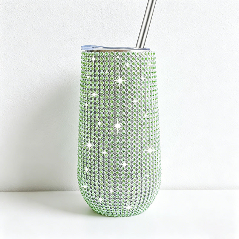 CouldNook Rhinestone Tumblers-6oz Stainless Steel Vacuum Insulated U-Shaped Eggshell Coffee Cup with Straw