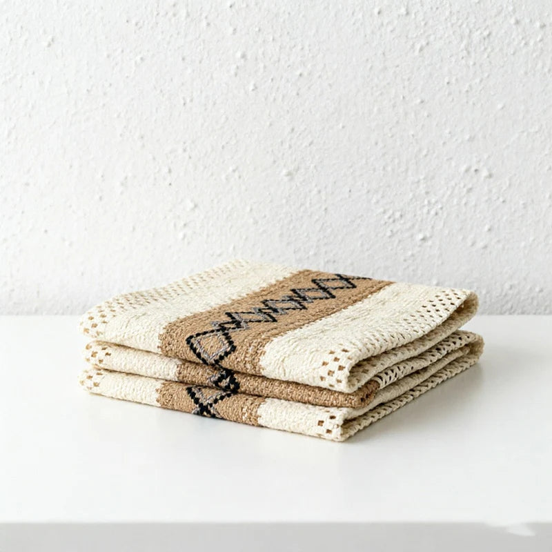 CouldNook Farmhouse Cotton Linen Table Runner - Rustic Boho Woven Macrame Mat