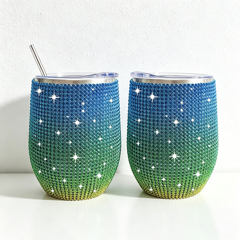 CouldNook 12oz Bling Rhinestone Stemless Wine Tumbler - Clear Lid & Straw (Solid Color Series)