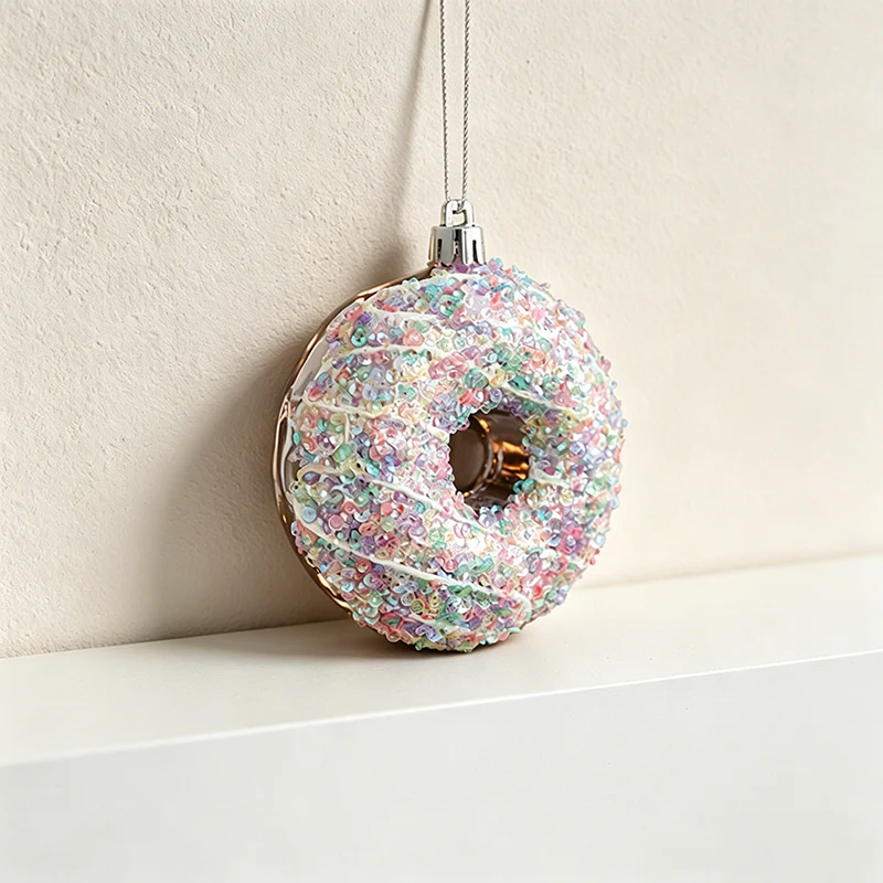 Donut Shaped Christmas Wall Decor - Glittery Hanging Ornament