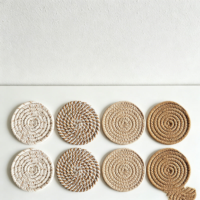 CouldNook 8-Piece Woven Cotton Coaster Set with Metal Holder - Minimalist Gradient Drink Mats