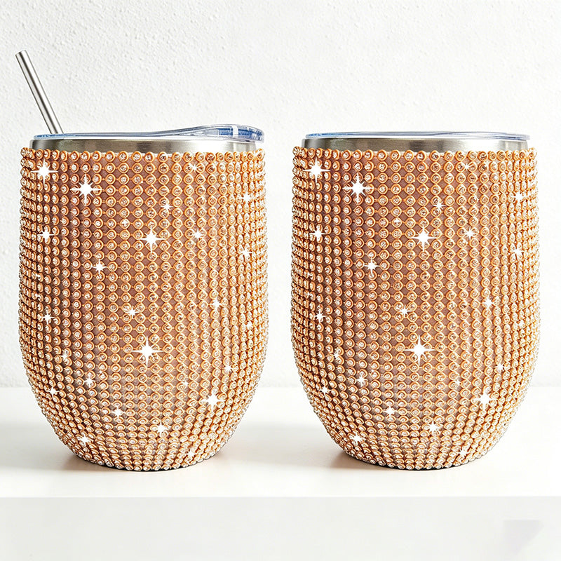 CouldNook 12oz Bling Rhinestone Stemless Wine Tumbler - Clear Lid & Straw (Solid Color Series)