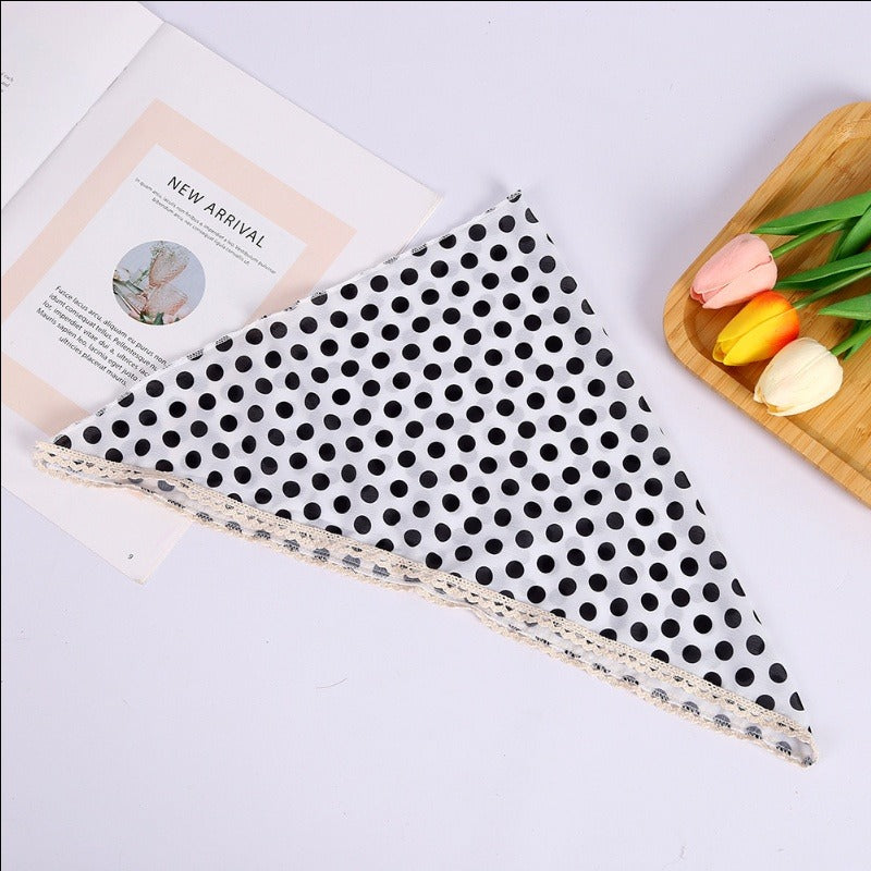 Polka Dot Triangle Culinary Bandanas - Lace Trimmed Headscarf(Set of 10)