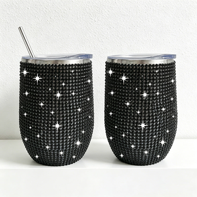 CouldNook 12oz Bling Rhinestone Stemless Wine Tumbler - Clear Lid & Straw (Solid Color Series)