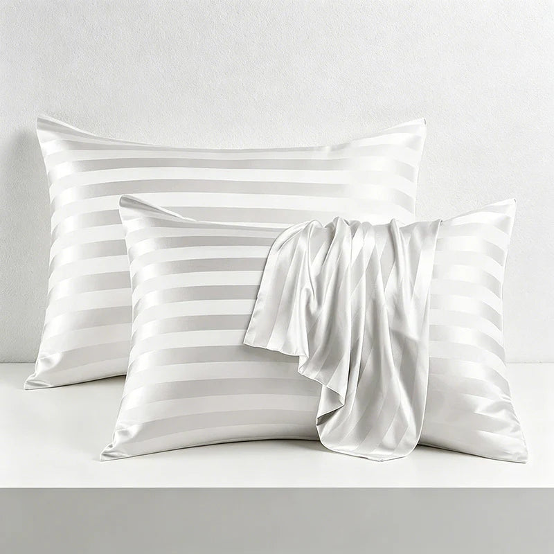 CouldNook Striped Silky Satin Pillowcase Set - Luxury Hotel Bedding (Set of 2)