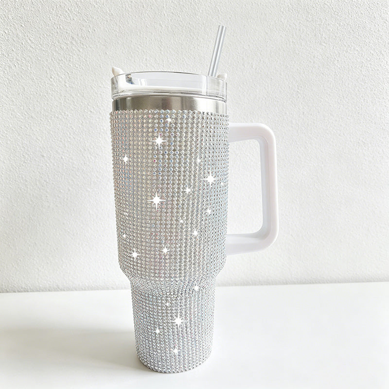 CouldNook 40oz Rhinestone Tumbler-Stainless Steel Vacuum Insulated Ice Tumbler with Handle & Straw