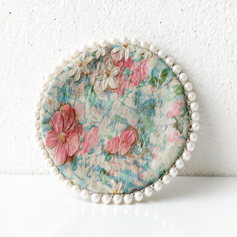 CouldNook Vintage Oriental Brocade Coaster - Luxury Pearl-Edged Teacup Mat
